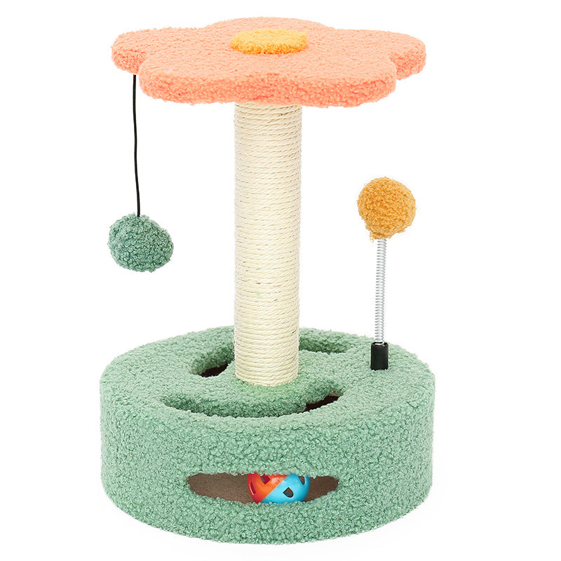 Contemporary Creative Floral-Shaped Cylindrical Particleboard Sisal Rope Teddy Plush Rotatable Cat Tree For Bedroom