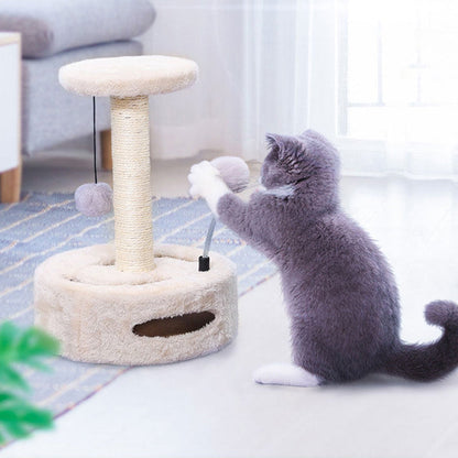 Contemporary Creative Floral-Shaped Cylindrical Particleboard Sisal Rope Teddy Plush Rotatable Cat Tree For Bedroom