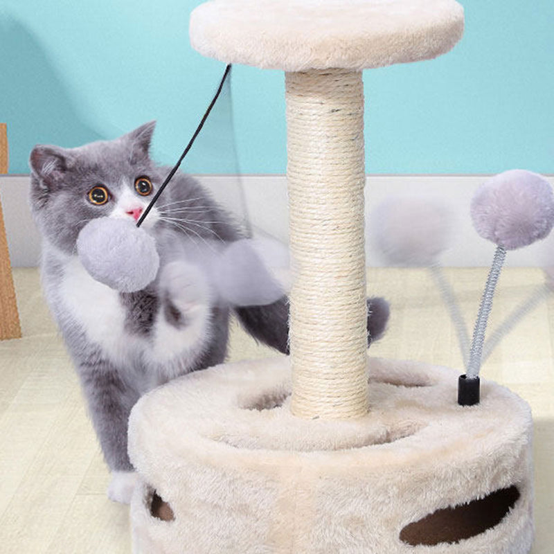 Contemporary Creative Floral-Shaped Cylindrical Particleboard Sisal Rope Teddy Plush Rotatable Cat Tree For Bedroom