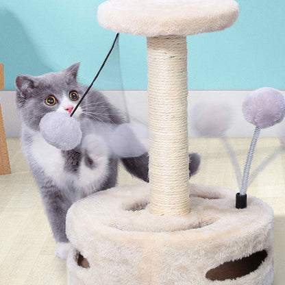 Contemporary Creative Floral-Shaped Cylindrical Particleboard Sisal Rope Teddy Plush Rotatable Cat Tree For Bedroom