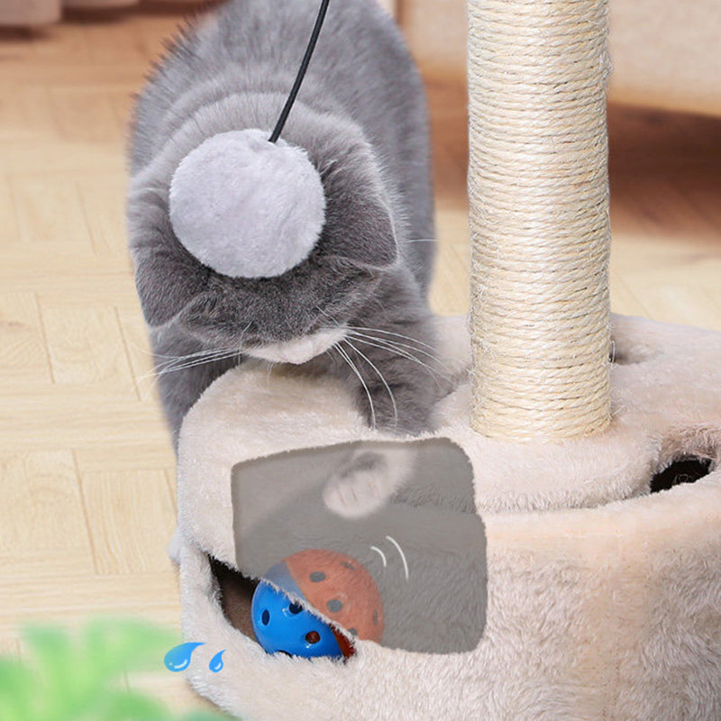 Contemporary Creative Floral-Shaped Cylindrical Particleboard Sisal Rope Teddy Plush Rotatable Cat Tree For Bedroom