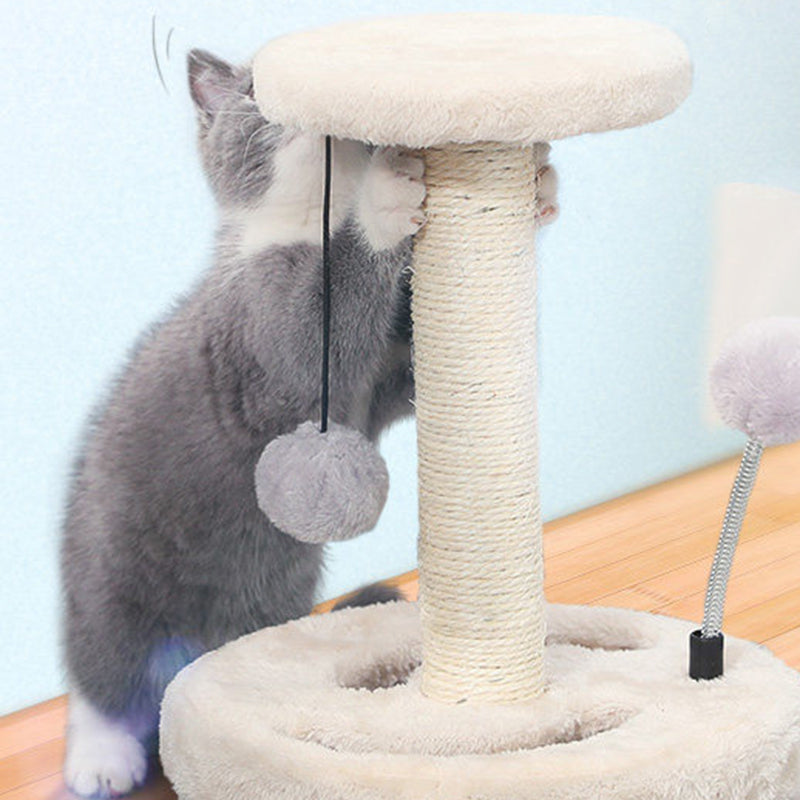 Contemporary Creative Floral-Shaped Cylindrical Particleboard Sisal Rope Teddy Plush Rotatable Cat Tree For Bedroom