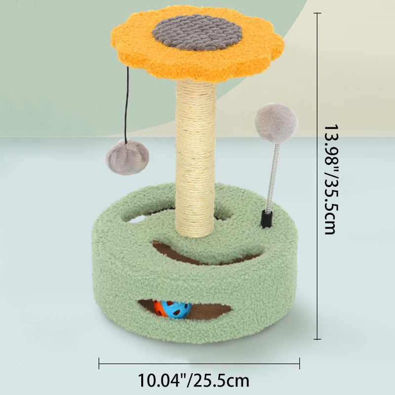 Contemporary Creative Floral-Shaped Cylindrical Particleboard Sisal Rope Teddy Plush Rotatable Cat Tree For Bedroom