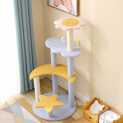Contemporary Creative Cylindrical Star & Moon Design Teddy Plush Medium Density Fiberboard Hemp Rope Cat Tree For Bedroom