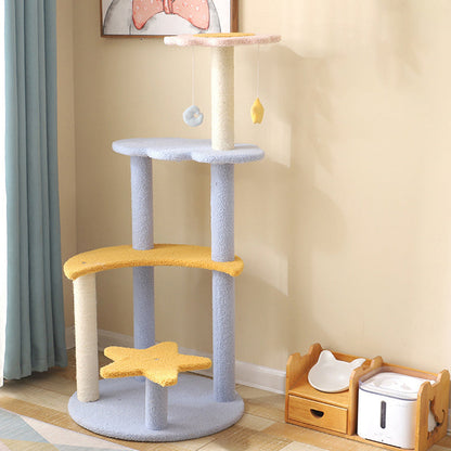 Contemporary Creative Cylindrical Star & Moon Design Teddy Plush Medium Density Fiberboard Hemp Rope Cat Tree For Bedroom