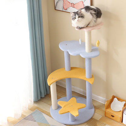 Contemporary Creative Cylindrical Star & Moon Design Teddy Plush Medium Density Fiberboard Hemp Rope Cat Tree For Bedroom