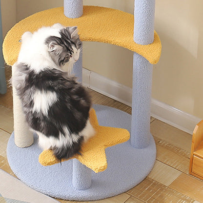 Contemporary Creative Cylindrical Star & Moon Design Teddy Plush Medium Density Fiberboard Hemp Rope Cat Tree For Bedroom