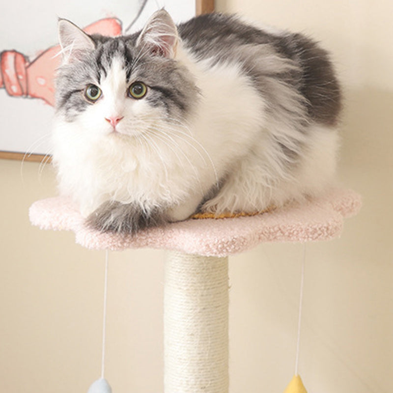 Contemporary Creative Cylindrical Star & Moon Design Teddy Plush Medium Density Fiberboard Hemp Rope Cat Tree For Bedroom