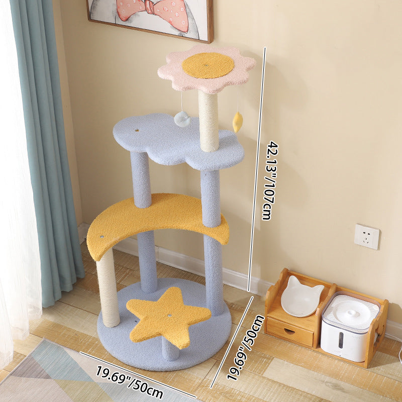 Contemporary Creative Cylindrical Star & Moon Design Teddy Plush Medium Density Fiberboard Hemp Rope Cat Tree For Bedroom