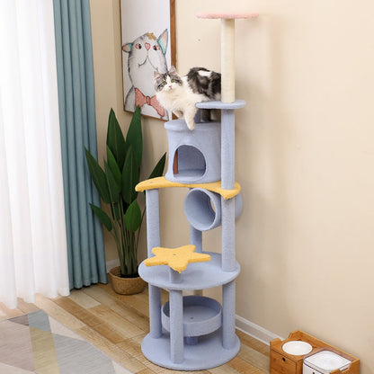 Contemporary Creative Cylindrical Star & Moon Design Teddy Plush Medium Density Fiberboard Hemp Rope Cat Tree For Bedroom