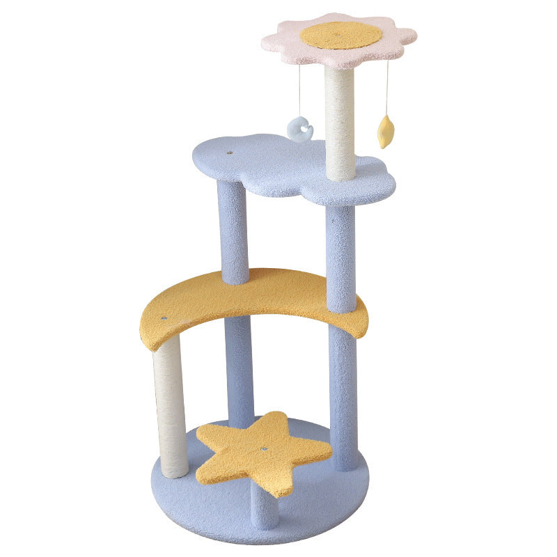 Contemporary Creative Cylindrical Star & Moon Design Teddy Plush Medium Density Fiberboard Hemp Rope Cat Tree For Bedroom