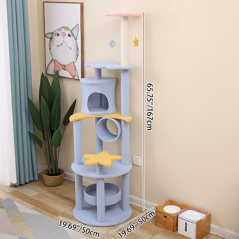 Contemporary Creative Cylindrical Star & Moon Design Teddy Plush Medium Density Fiberboard Hemp Rope Cat Tree For Bedroom