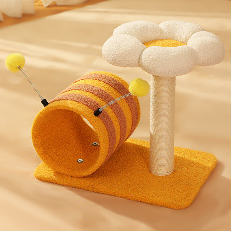 Contemporary Creative Cylindrical Pumpkin Bee Flower Design Teddy Plush PVC Sisal Rope Cat Tree For Bedroom