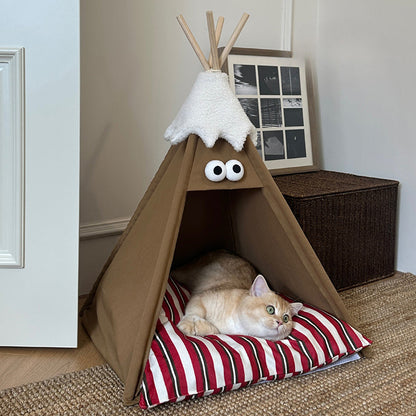 Contemporary Creative Triangle Washed Cotton Crystal Velvet North Island Velvet Non-Slip Fabric Solid Wood Pet Dog Bed Cat Bed For Bedroom