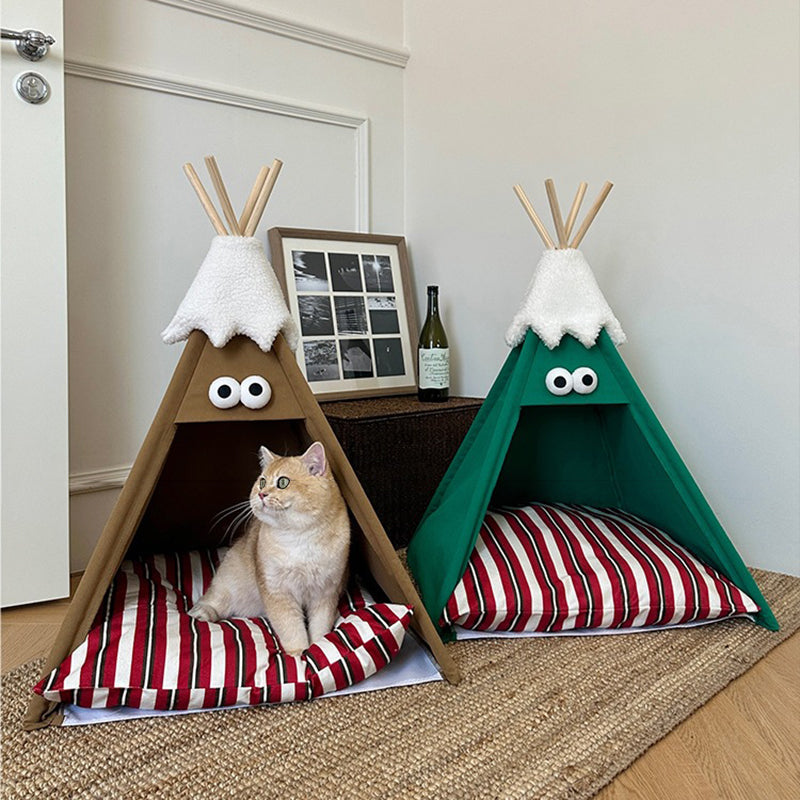 Contemporary Creative Triangle Washed Cotton Crystal Velvet North Island Velvet Non-Slip Fabric Solid Wood Pet Dog Bed Cat Bed For Bedroom
