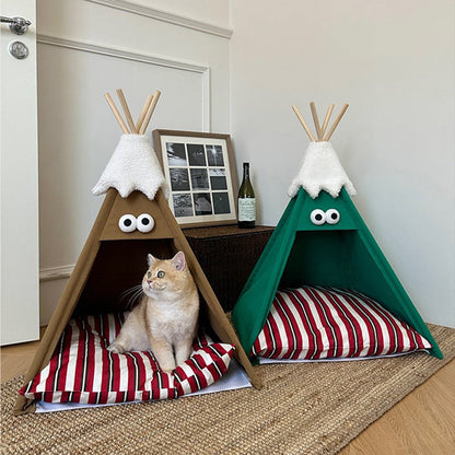 Contemporary Creative Triangle Washed Cotton Crystal Velvet North Island Velvet Non-Slip Fabric Solid Wood Pet Dog Bed Cat Bed For Bedroom