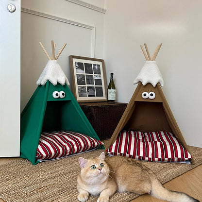 Contemporary Creative Triangle Washed Cotton Crystal Velvet North Island Velvet Non-Slip Fabric Solid Wood Pet Dog Bed Cat Bed For Bedroom