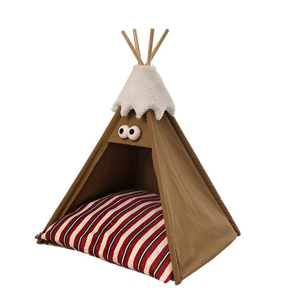 Contemporary Creative Triangle Washed Cotton Crystal Velvet North Island Velvet Non-Slip Fabric Solid Wood Pet Dog Bed Cat Bed For Bedroom
