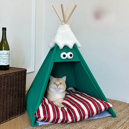 Contemporary Creative Triangle Washed Cotton Crystal Velvet North Island Velvet Non-Slip Fabric Solid Wood Pet Dog Bed Cat Bed For Bedroom