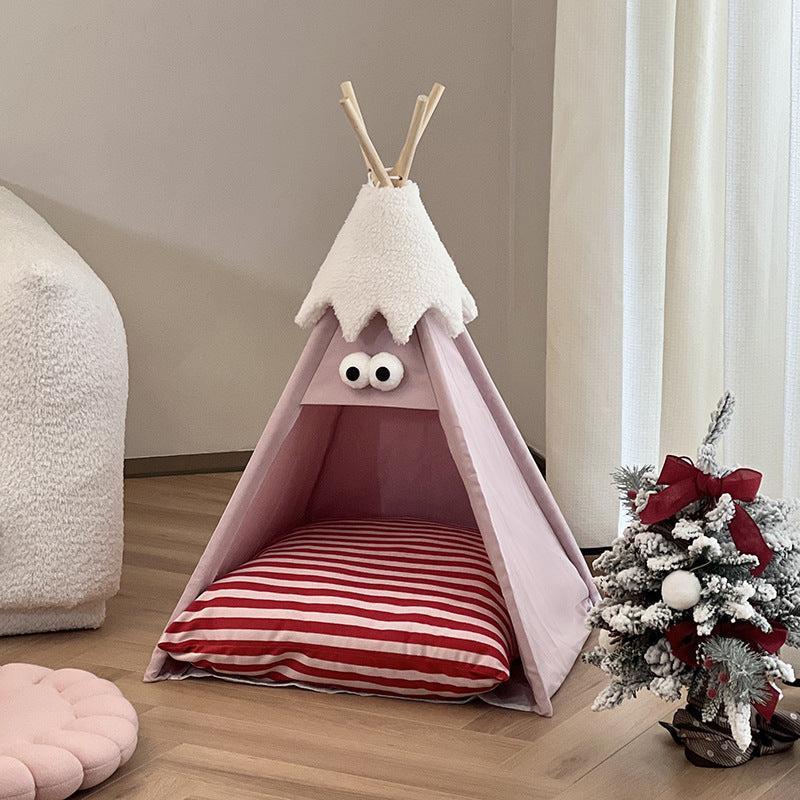 Contemporary Creative Triangle Washed Cotton Crystal Velvet North Island Velvet Non-Slip Fabric Solid Wood Pet Dog Bed Cat Bed For Bedroom