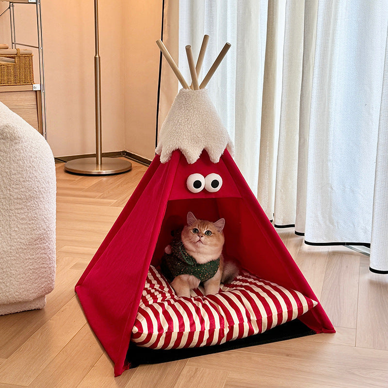 Contemporary Creative Triangle Washed Cotton Crystal Velvet North Island Velvet Non-Slip Fabric Solid Wood Pet Dog Bed Cat Bed For Bedroom