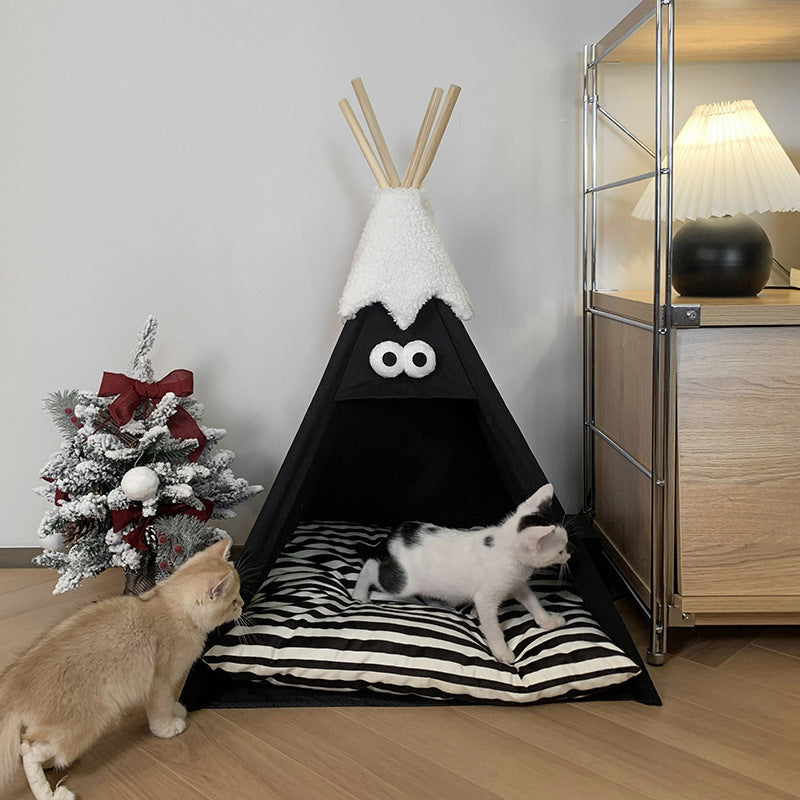 Contemporary Creative Triangle Washed Cotton Crystal Velvet North Island Velvet Non-Slip Fabric Solid Wood Pet Dog Bed Cat Bed For Bedroom