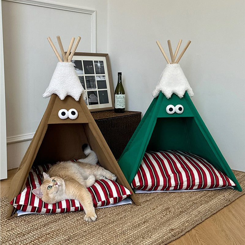Contemporary Creative Triangle Washed Cotton Crystal Velvet North Island Velvet Non-Slip Fabric Solid Wood Pet Dog Bed Cat Bed For Bedroom