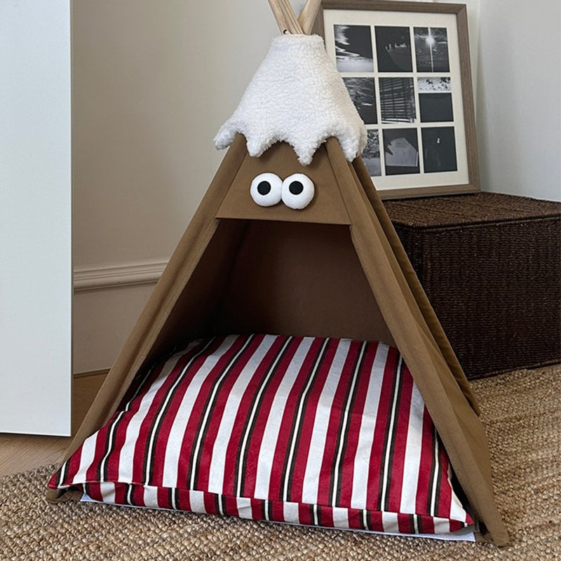 Contemporary Creative Triangle Washed Cotton Crystal Velvet North Island Velvet Non-Slip Fabric Solid Wood Pet Dog Bed Cat Bed For Bedroom