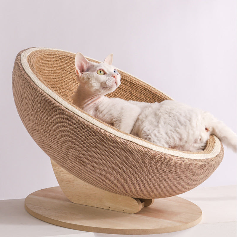 Contemporary Nordic Tilted Round Eggshell Medium Density Fiberboard Hemp Rope Hemp Fabric Cat Bed For Bedroom