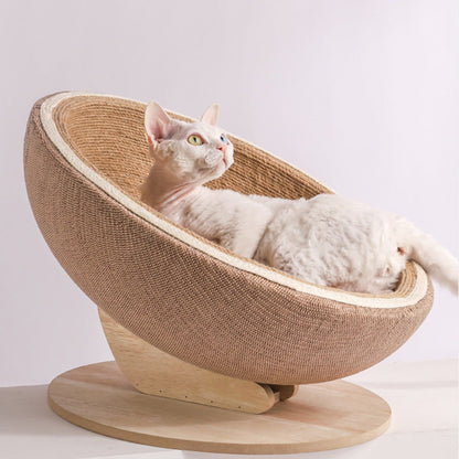 Contemporary Nordic Tilted Round Eggshell Medium Density Fiberboard Hemp Rope Hemp Fabric Cat Bed For Bedroom