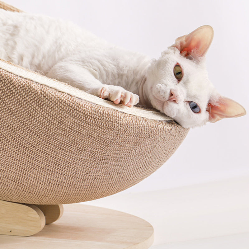 Contemporary Nordic Tilted Round Eggshell Medium Density Fiberboard Hemp Rope Hemp Fabric Cat Bed For Bedroom