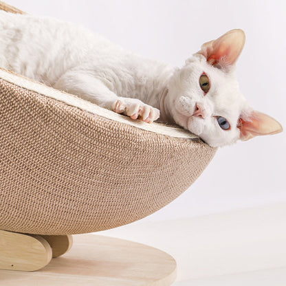 Contemporary Nordic Tilted Round Eggshell Medium Density Fiberboard Hemp Rope Hemp Fabric Cat Bed For Bedroom