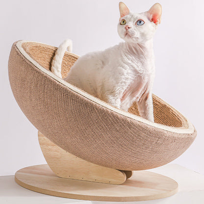 Contemporary Nordic Tilted Round Eggshell Medium Density Fiberboard Hemp Rope Hemp Fabric Cat Bed For Bedroom