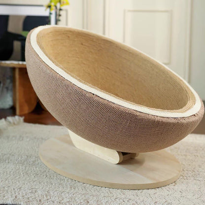 Contemporary Nordic Tilted Round Eggshell Medium Density Fiberboard Hemp Rope Hemp Fabric Cat Bed For Bedroom