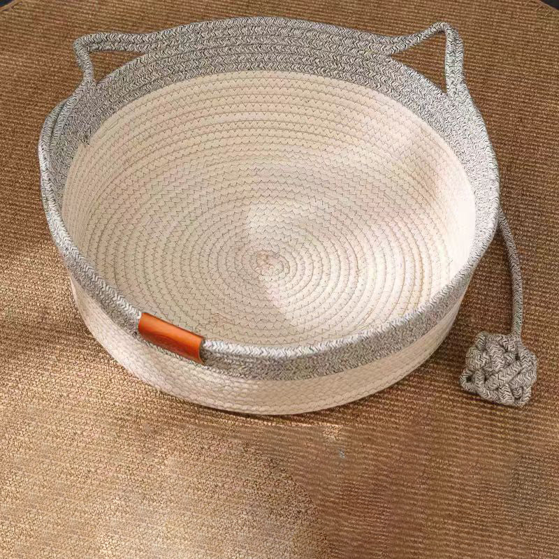 Contemporary Creative Round Cat-Shaped Jute Woven Pet Bed Cat Bed For Bedroom