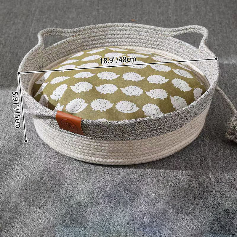 Contemporary Creative Round Cat-Shaped Jute Woven Pet Bed Cat Bed For Bedroom