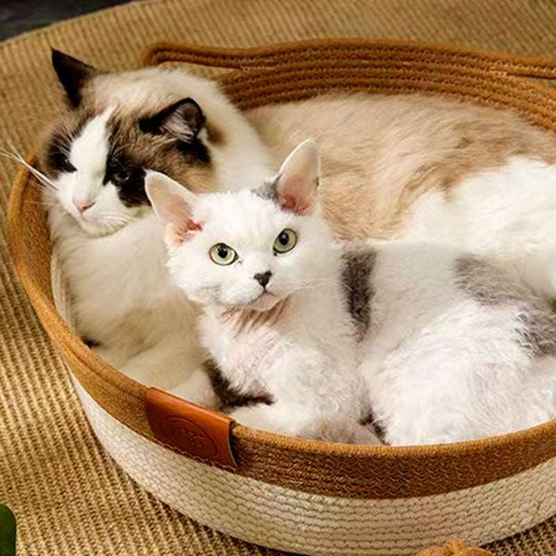 Contemporary Creative Round Cat-Shaped Jute Woven Pet Bed Cat Bed For Bedroom