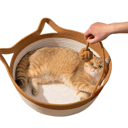 Contemporary Creative Round Cat-Shaped Jute Woven Pet Bed Cat Bed For Bedroom
