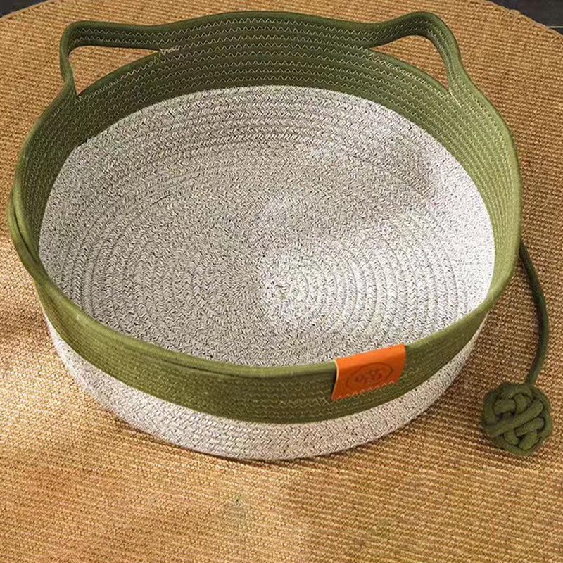 Contemporary Creative Round Cat-Shaped Jute Woven Pet Bed Cat Bed For Bedroom