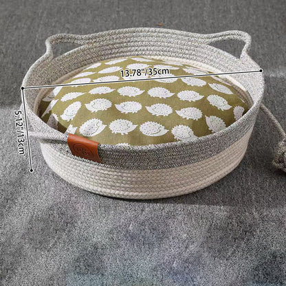 Contemporary Creative Round Cat-Shaped Jute Woven Pet Bed Cat Bed For Bedroom
