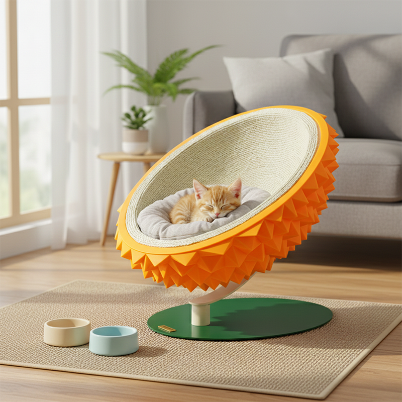 Contemporary Creative Oval Durian-Shaped Hemp Rope Silicone Metal Pet Bed Cat Bed For Bedroom