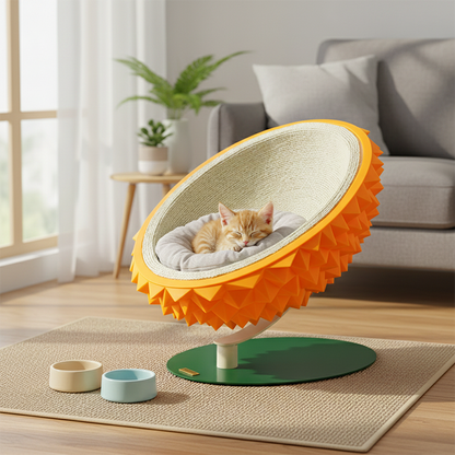 Contemporary Creative Oval Durian-Shaped Hemp Rope Silicone Metal Pet Bed Cat Bed For Bedroom