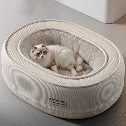 Modern Minimalist Oval Corduroy PP Cotton Thickened Dog Bed & Cat Bed For Bedroom