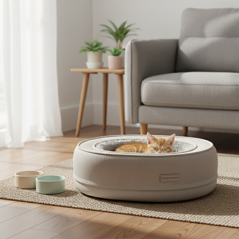 Modern Minimalist Oval Corduroy PP Cotton Thickened Dog Bed & Cat Bed For Bedroom