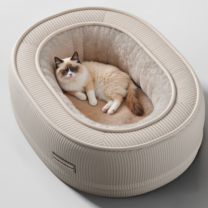 Modern Minimalist Oval Corduroy PP Cotton Thickened Dog Bed & Cat Bed For Bedroom