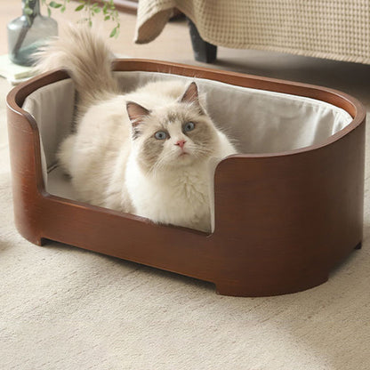Modern Minimalist Rectangular Cotton-Linen Solid Wood Integrated Dog Bed & Cat Bed For Bedroom