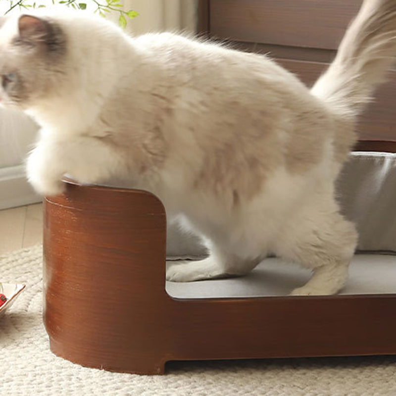Modern Minimalist Rectangular Cotton-Linen Solid Wood Integrated Dog Bed & Cat Bed For Bedroom