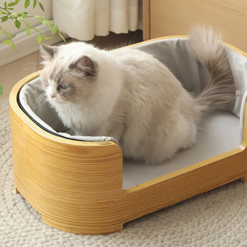 Modern Minimalist Rectangular Cotton-Linen Solid Wood Integrated Dog Bed & Cat Bed For Bedroom