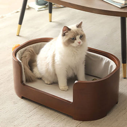 Modern Minimalist Rectangular Cotton-Linen Solid Wood Integrated Dog Bed & Cat Bed For Bedroom