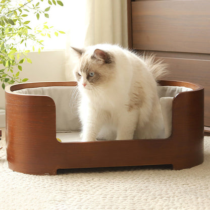 Modern Minimalist Rectangular Cotton-Linen Solid Wood Integrated Dog Bed & Cat Bed For Bedroom